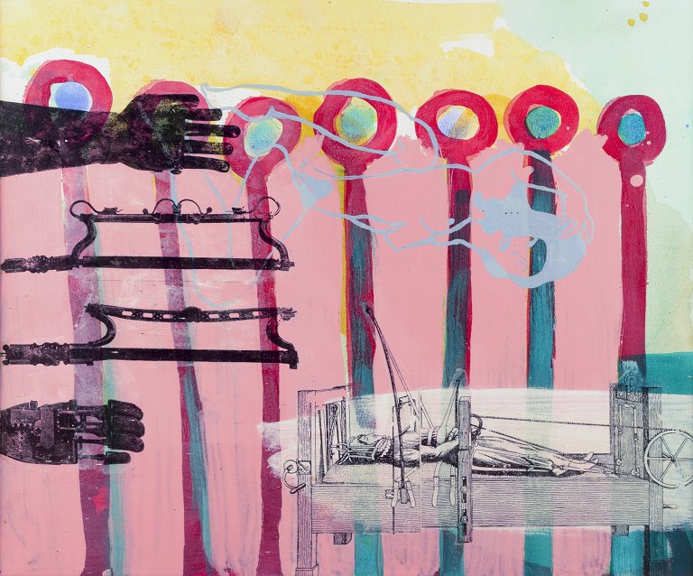 Ubekendt kunstner.Mixed media.Abstrakt komposition.