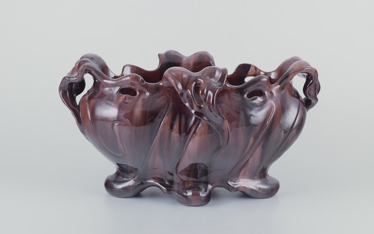 Jérôme Massier for Vallauris, France.Large Art Nouveau jardiniere in earthenware.