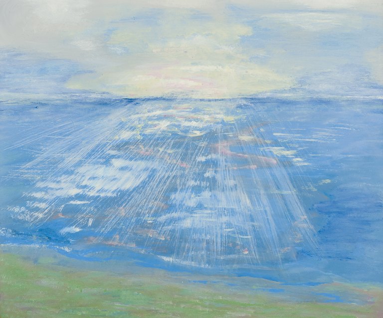 Ubekendt svensk kunstner, olie på plade.Motiv af hav med solnedgang.