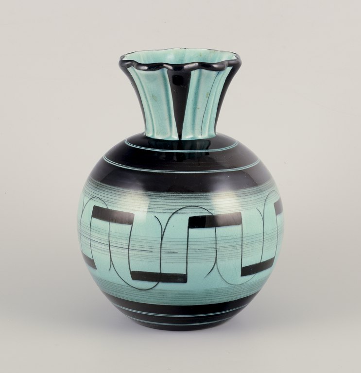 Ilse Claesson for Rörstrand.Large Art Deco faience vase.