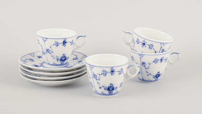 Royal Copenhagen Blue Fluted Plain.A set of four coffee cups with saucers.