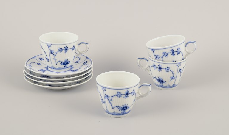 Royal Copenhagen Blue Fluted Plain.A set of four coffee cups with saucers.