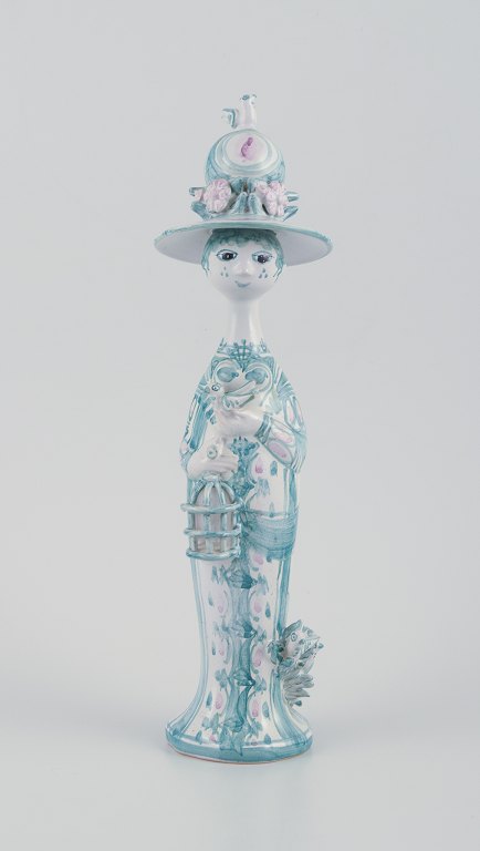 Bjørn Wiinblad (1918-2006), unique ceramic figure.‘Spring’ in green from ‘The Seasons’.