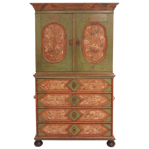 Baroque cabinet from the village Barsmark at Aabenraa, Southern Denmark. Dated 1772. H: 200cm. W: 116cm. D: 55cm