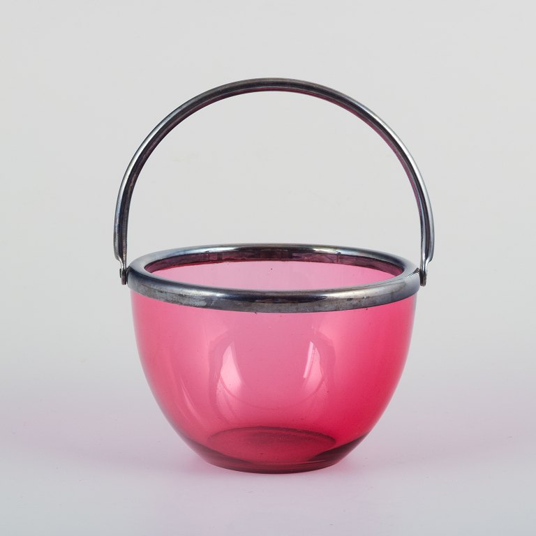 Danish Sugar Bowl in Red Handcrafted GlassSilver-plated mounting.