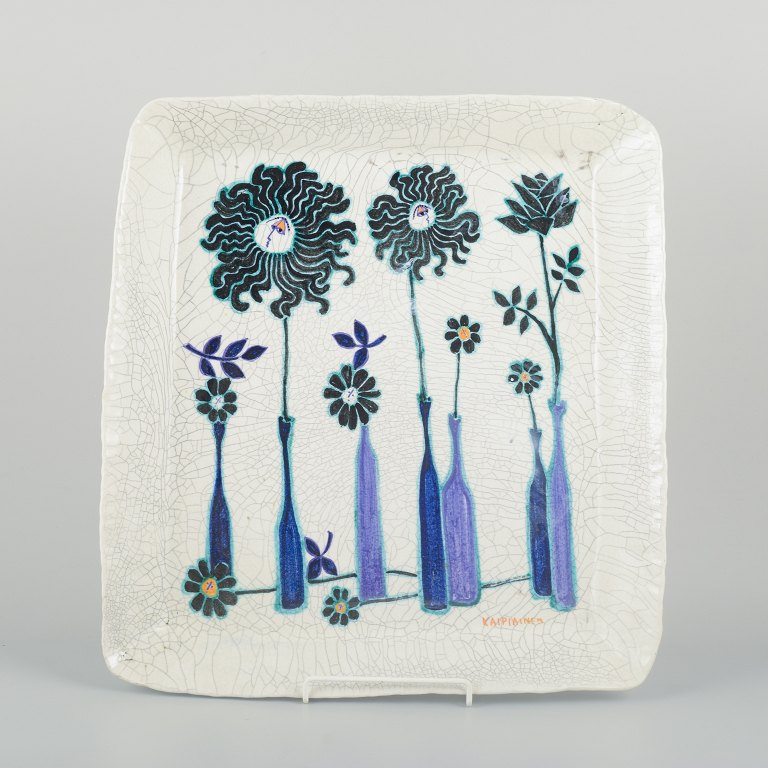 Birger Kaipiainen (1915–1988) for ArabiaLarge decorative square ceramic dish with floral decoration.