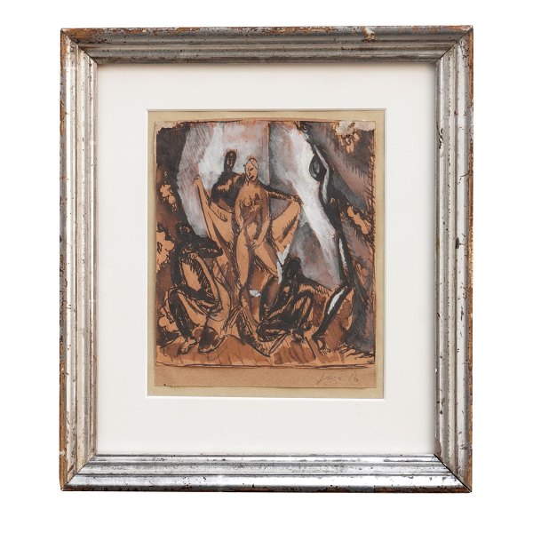 Jais Nielsen, 1885-1961, water color. Signed and dated "Jais 16". Visible size: 15x13cm. With frame: 26x24cm