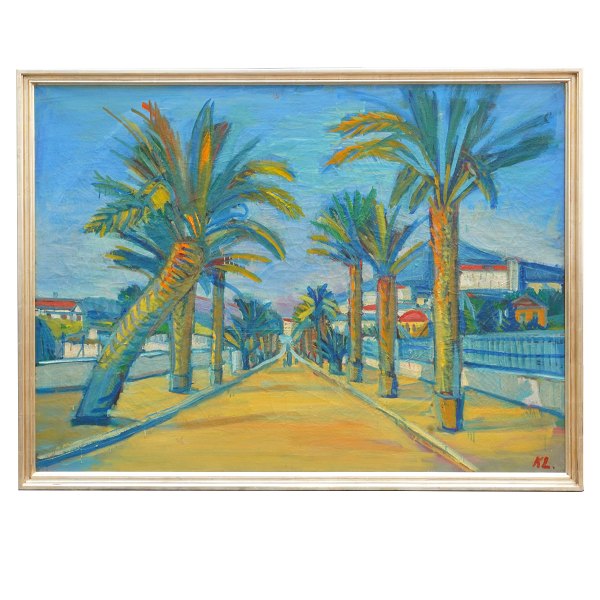 Karl Larsen maleri.Karl Larsen, 1897-1977, olie på lærred. Byparti fra Frankrig. Signeret.Lysmål: 96x128cm. Med ramme: 105x137cm
