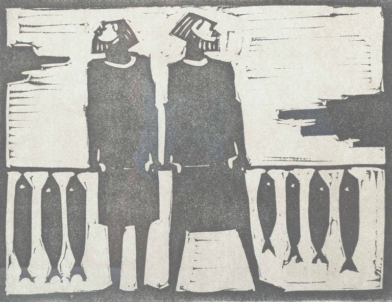 Åke Holm, Sweden.Woodcut, The Apostles Peter and Andrew, 1970s.