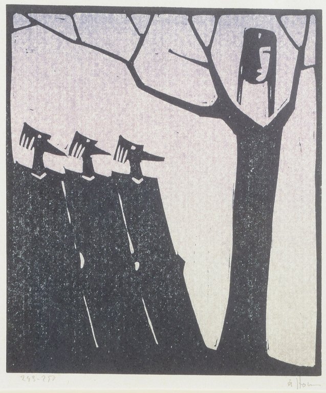 Åke Holm, Sweden.Woodcut, Maria and the Three Wise Men, 1978.