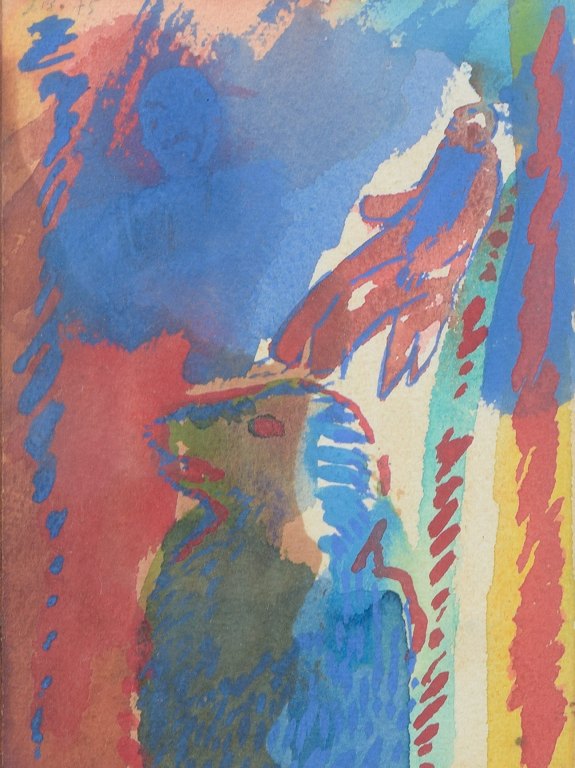 Jens Birkemose, Denmark.Watercolor on paper with bird motif, 1975.