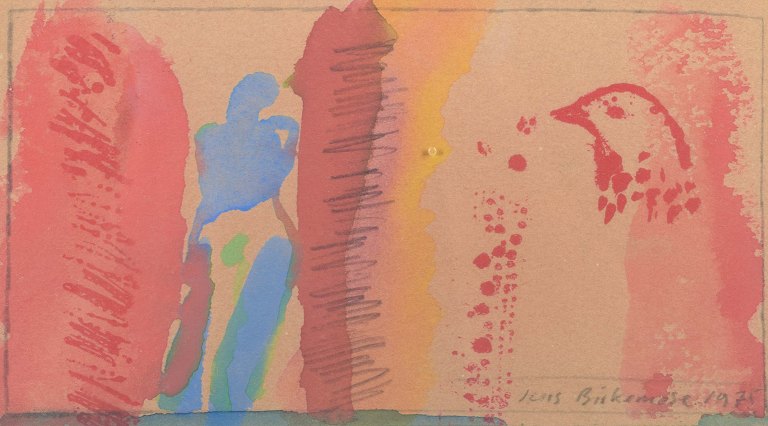 Jens Birkemose, Denmark.Oil on paper with bird motif, 1975.