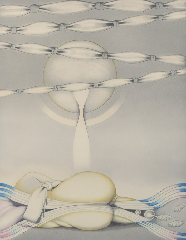 ert Johnny Nilsson, Sweden, 1976.Color etching with surrealist forms.