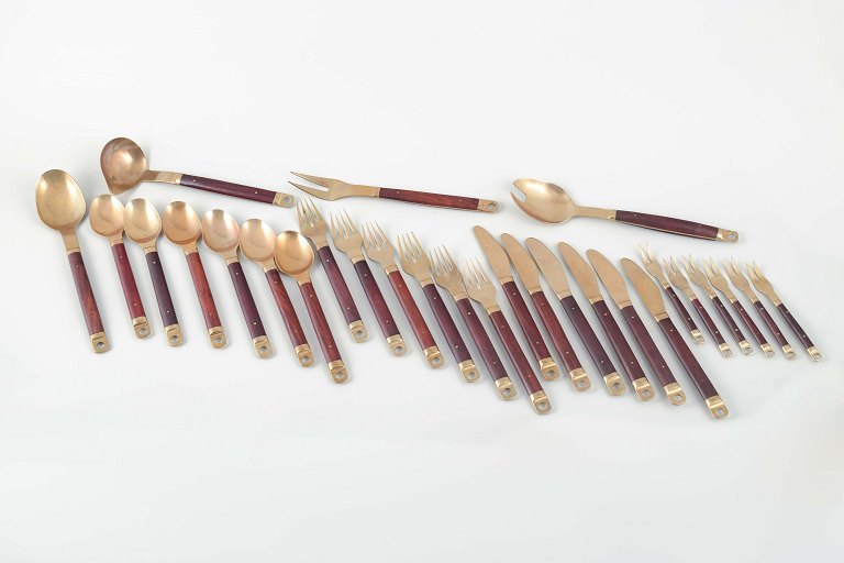 Brøste. Komplet middagsbestik til 6 personer af bronze og rosentræ, model 222.