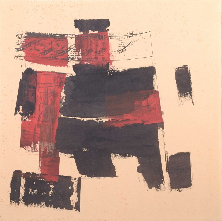Hans FunchAbstract composition, 1964.Color lithograph in black and red.