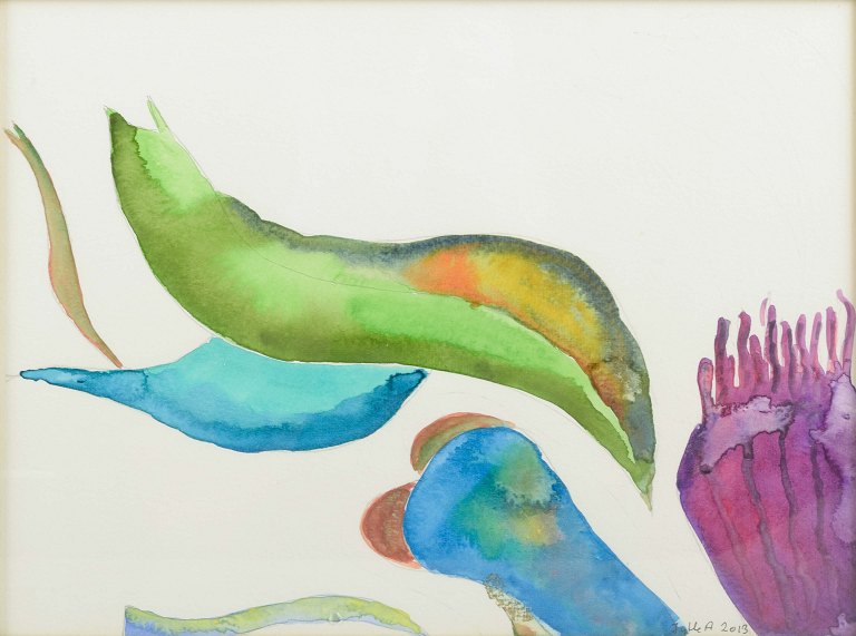 Jytte Abildstrøm (1934–2025)Komposition, 2013.Akvarel på papir.