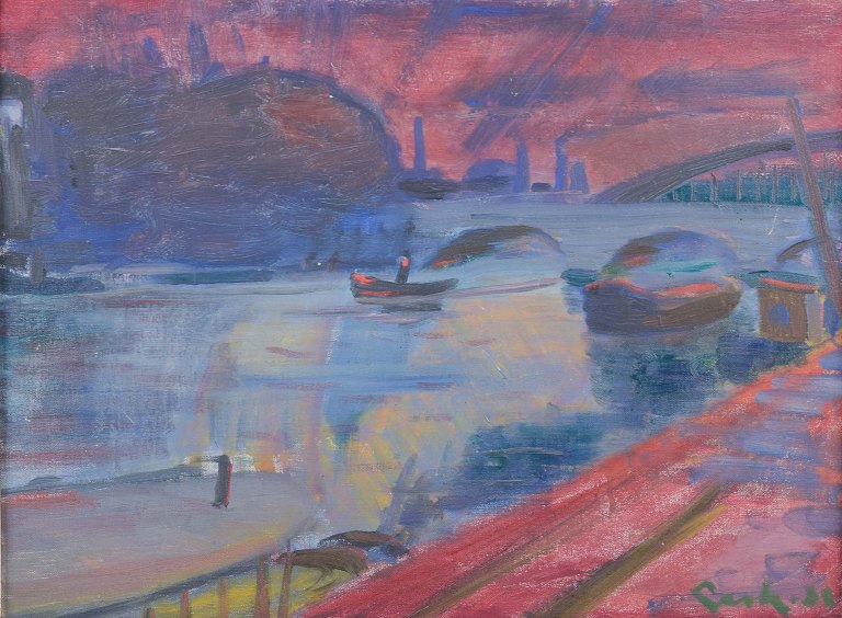 Gerhard Lundbergsvensk kunstner“La Seine, Paris”.Olie på lærred.