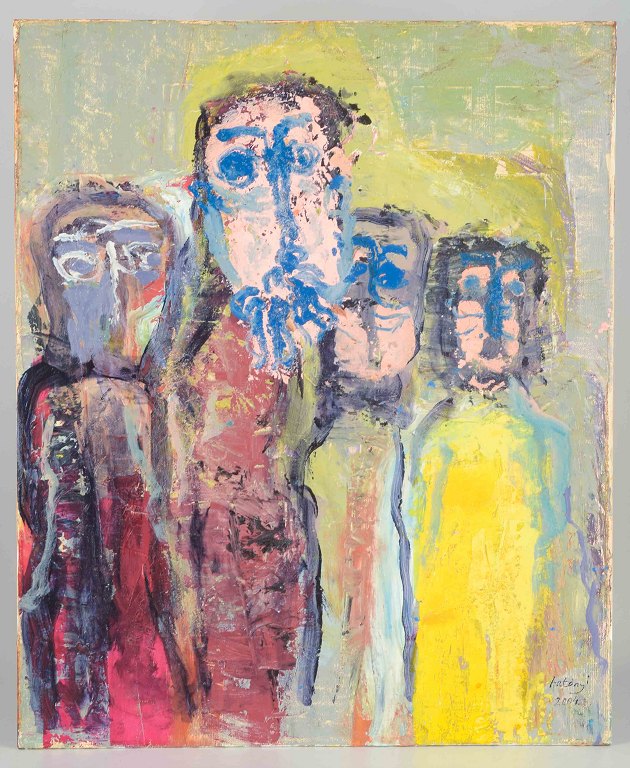 Imre AntonÿiUngarsk-svensk kunstnerAbstrakt komposition med figurer.Olie på plade, 2004.