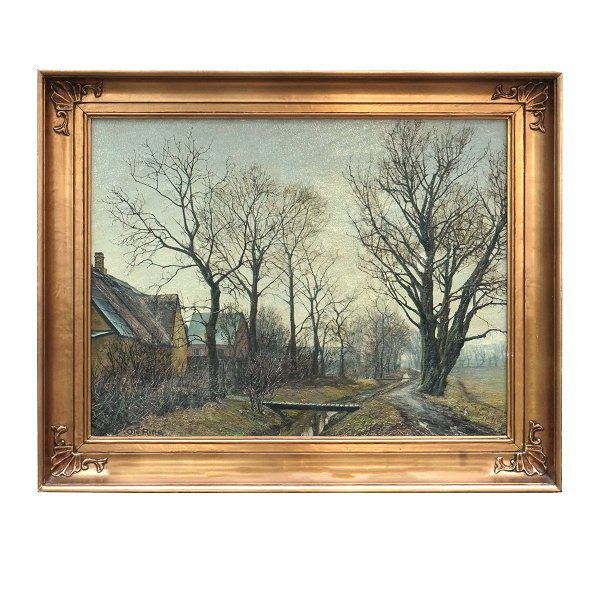Ole Ring, 1902-72, oil on canvas. View from a village. Signed Ole Ring. Visible size: 45x59cm. With frame: 60x74cm