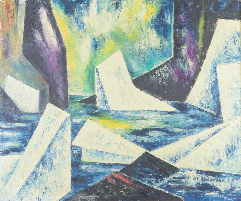 Karl Peter Olsvig Andersen (1933–2020)Isbjerge.Motiv fra Grønland. Olie på lærred. 1967.
