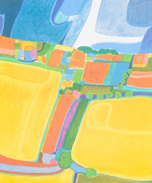 Buster Bruun (f. 1929)Landskab.Farvelitografi.