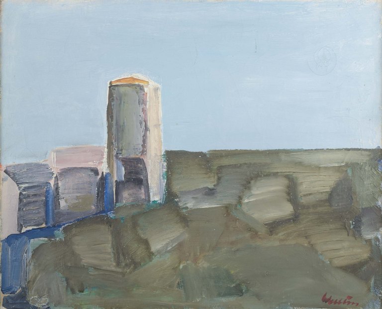 Svensk kunstnerModernistisk landskab.Olie på lærred.