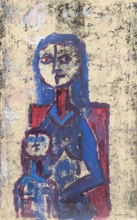 Sven LinderMother and Child.Mixed media on panel, behind glass.