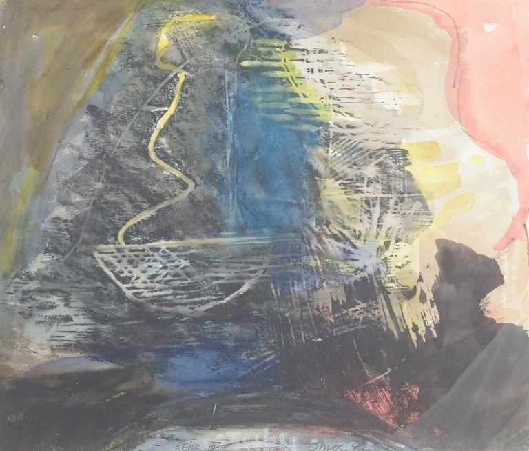 Odd Moe (b. 1944)“Rejse III”.Mixed media on paper.