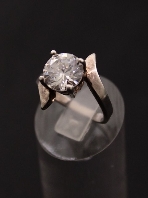 Sterling sølv ring med stor klar sten