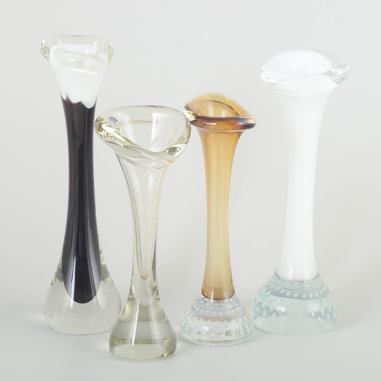 Paul Kedelv for Flygsfors and others.Four Art glass vases, 1955.