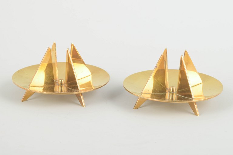 Pierre Forssell for SkultunaPair of brass candlesticks, 1960s.