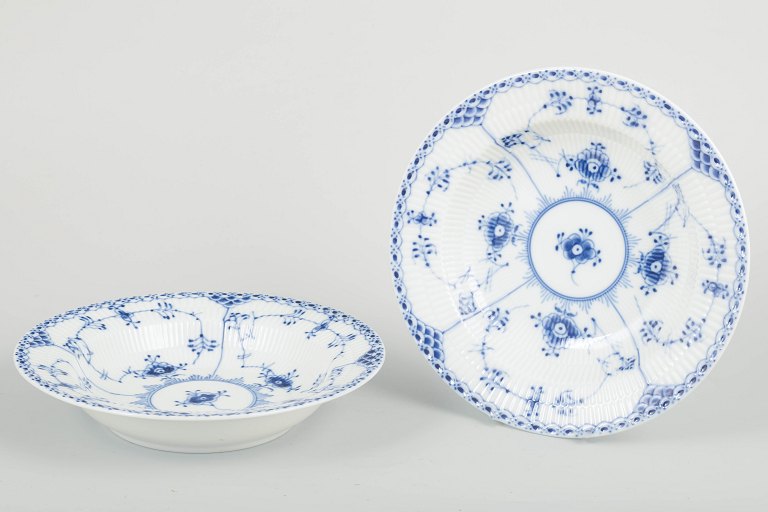 Royal CopenhagenBlue Fluted Half Lace, model 1/566Two deep plates, 1980s.