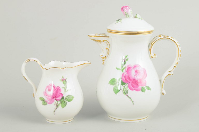 Meissen, lille kaffekande med låg og flødekande, serien Pink flower.