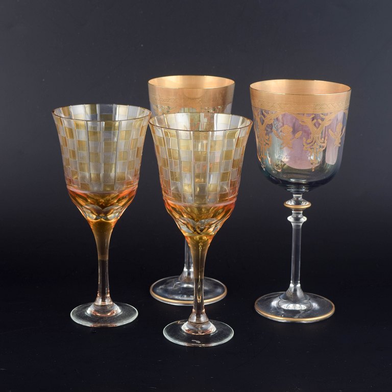 Set of four Bohemian red wine glasses in crystal.