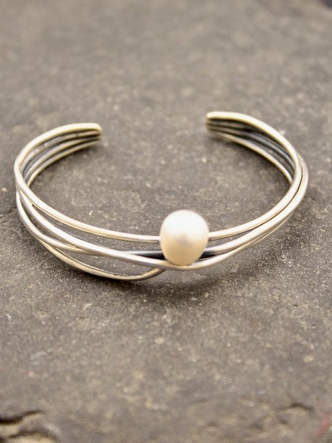 Sterling sølv armring med perle