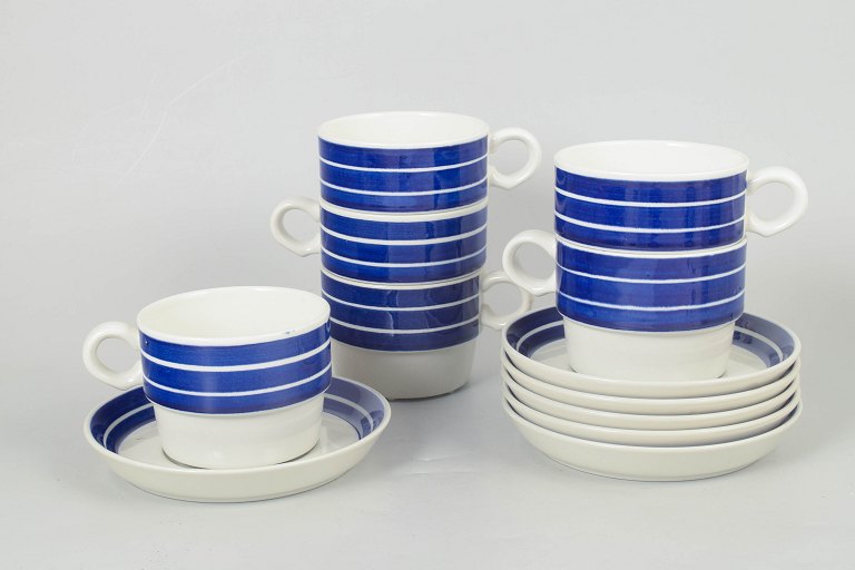 Stig Lindberg for Gustavsberg, Cordon Bleu set of six teacups with matching saucers.