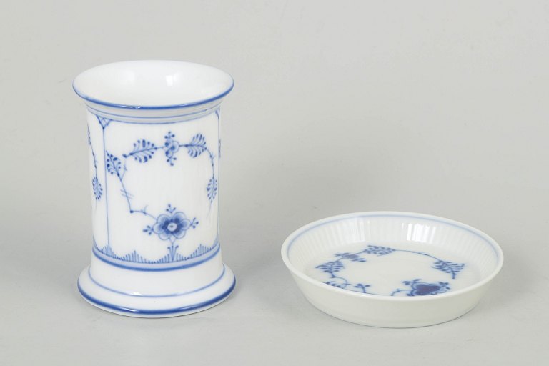 Royal Copenhagen Blue Fluted Plain, vase and coaster.