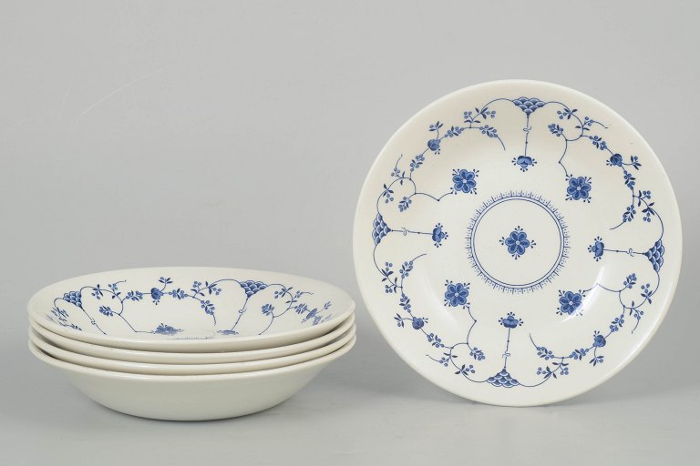 Set of five deep plates in blue fluted style by Churchill Staffordshire.