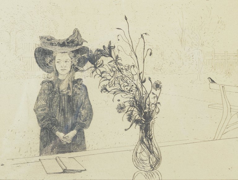 Carl Larsson, radering, listet svensk kunstner.Selskabet for Grafisk Kunst 1910.