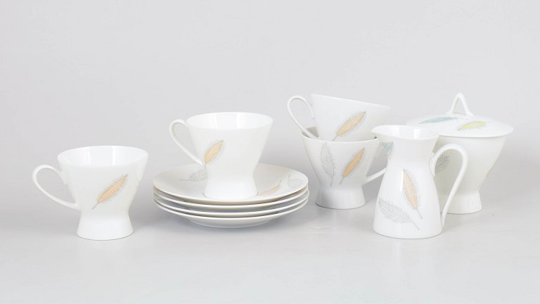 Raymond Loewy for Rosenthal, set of four coffee cups with matching saucers, sugar bowl and creamer.