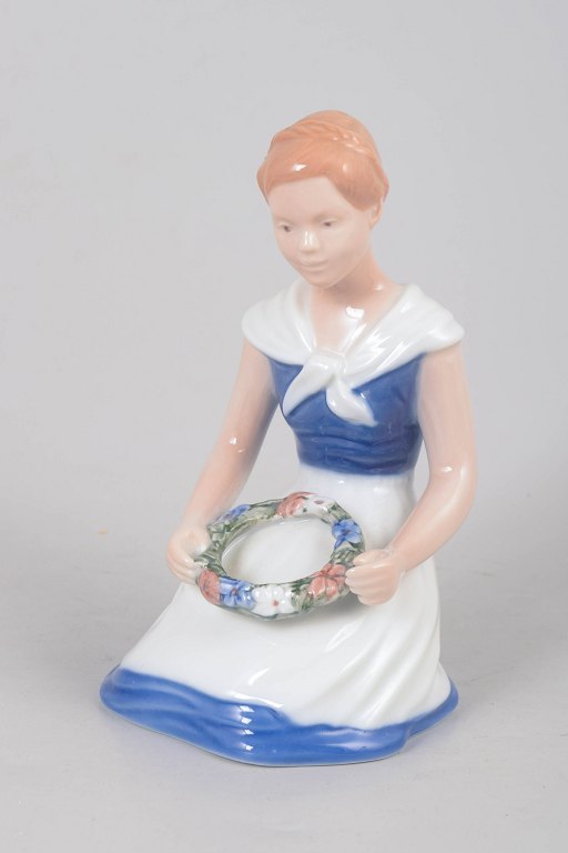 Bing & Grøndahl figurine no. 2345, seated girl with floral wreath.
