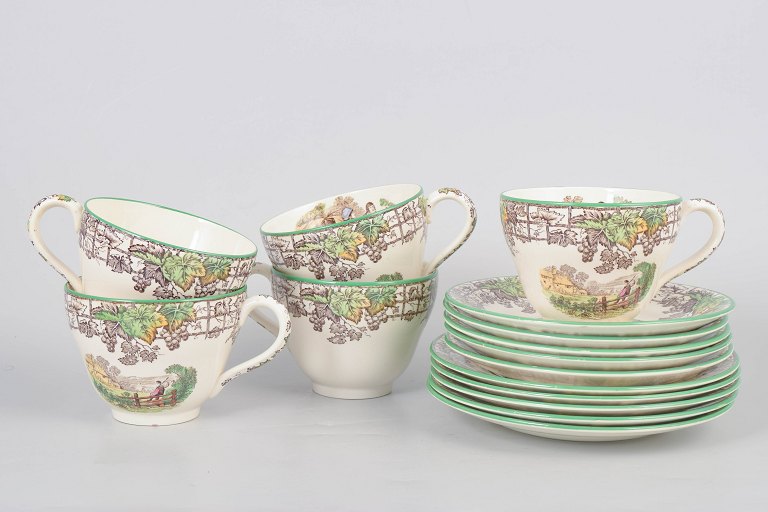 Copeland England Spodes Byron, set of five coffee cups with matching saucers and five cake plates.