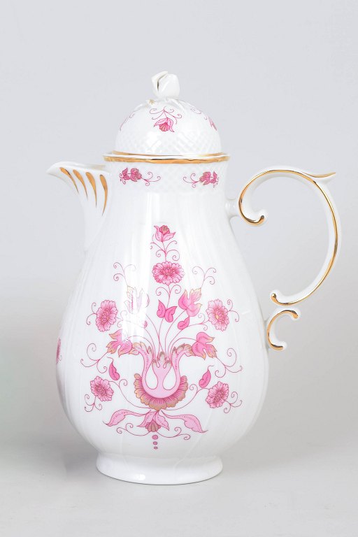 Hollóháza, coffee pot with pink floral decoration.