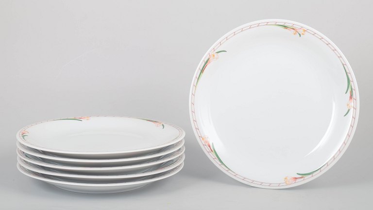 Set of six dinner plates from Rörstrand Fleur.