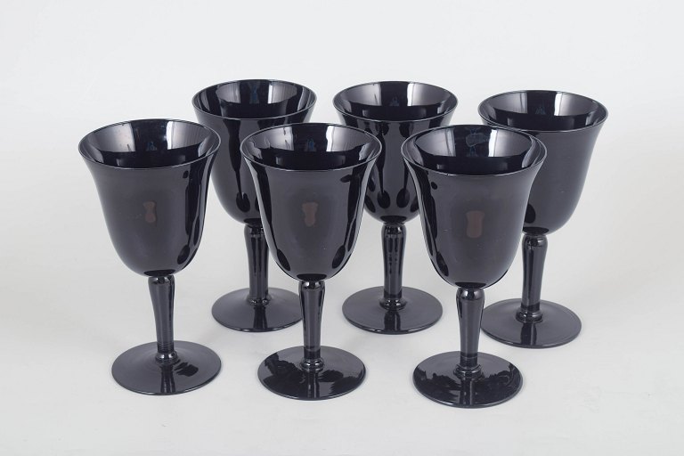 Swedish glass maker, set of six wine glasses.