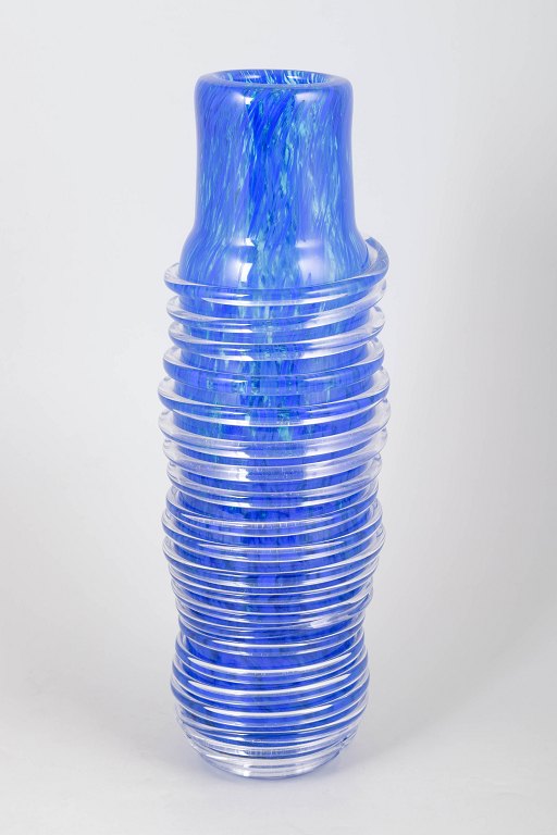 Monica Backström for Kosta Boda, large ribbed glass vase model 40137.