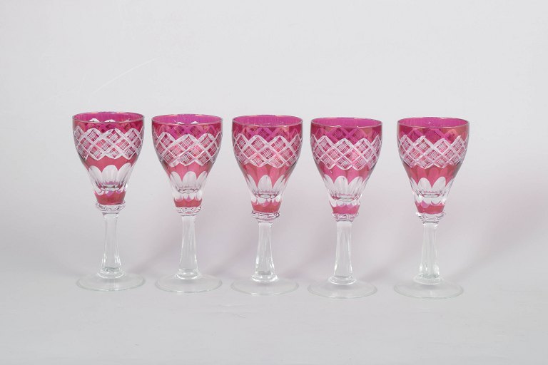 Set of five Bohemian wine glasses.