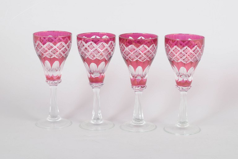 Set of four Bohemian wine glasses.
