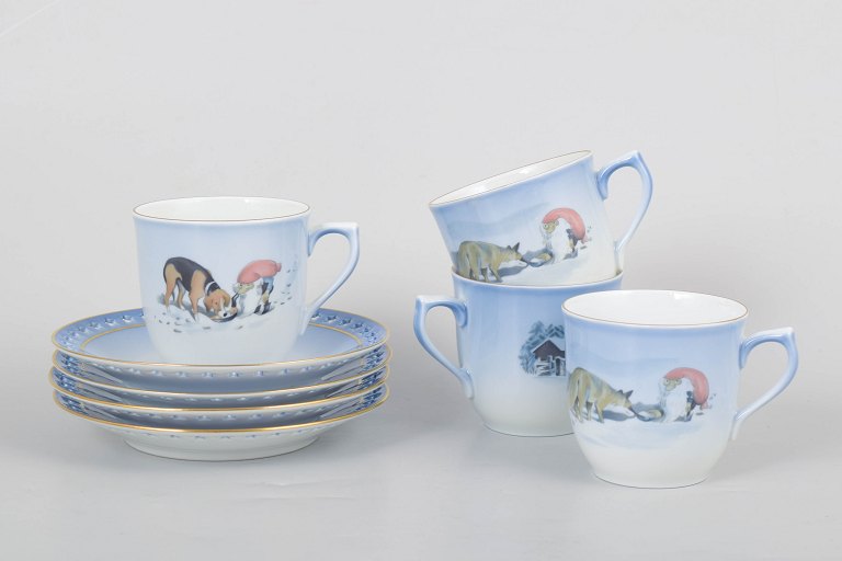 Harald Wiberg for Bing & Grøndahl, set of four coffee cups with matching saucers.