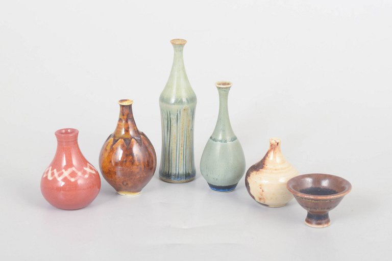 John Andersson amongst other ceramicists for Höganäs, set of six miniature vases.